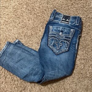 Rock Revival Men's Blue Bootcut Jeans with Embroidery